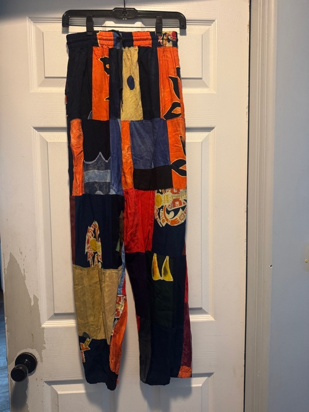 Patchwork Multicolor Boho Lounge Pants - Vibrant Orange & Blue